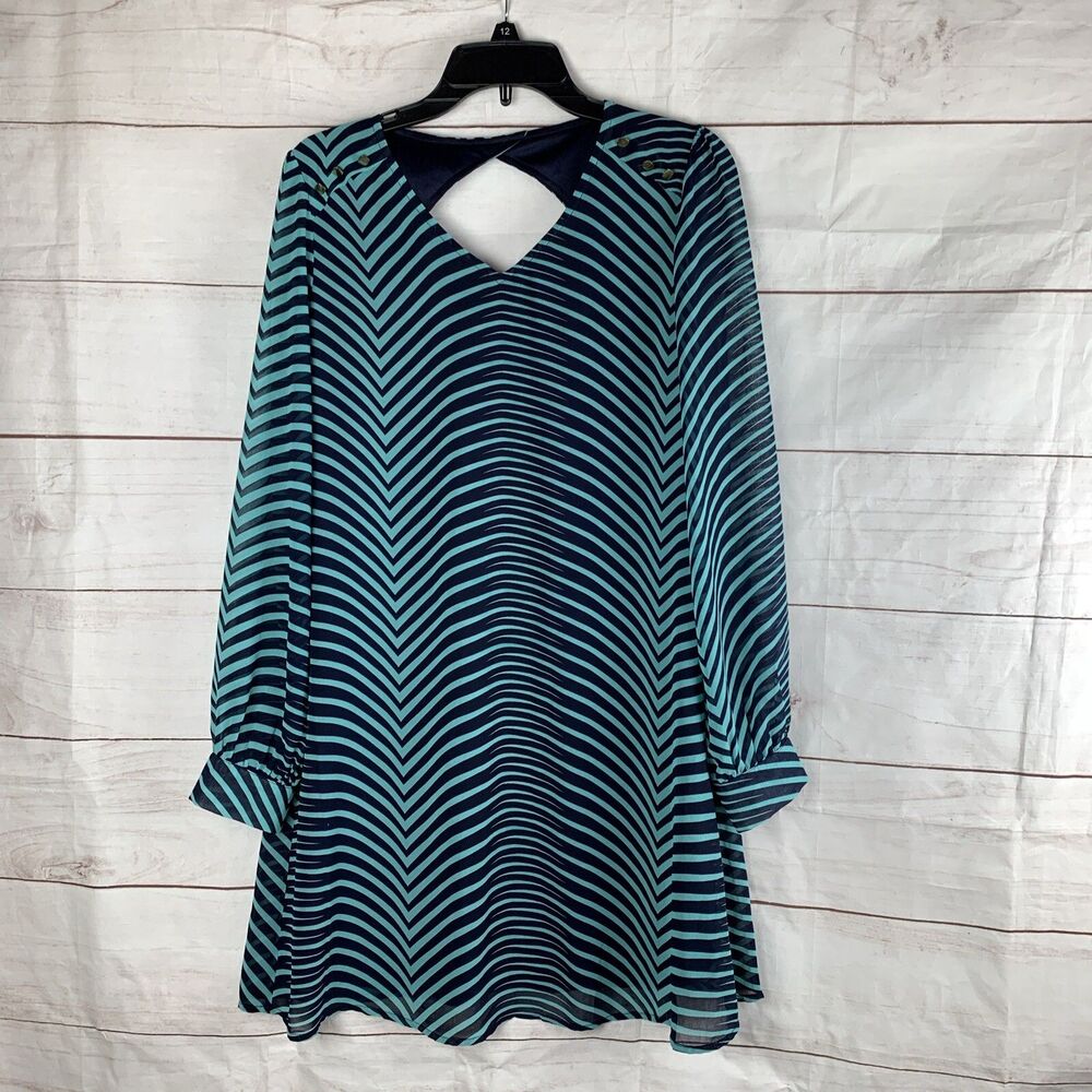 YA Los Angeles Dress Long-sleeved Striped Animal Large L 10 Blue navy Zip Zebra
